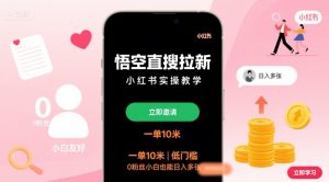 悟空直搜拉新小红书实操教学，一单10米，低门槛，0粉丝小白也能日入多张-木石资源网