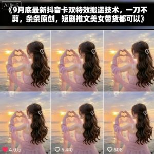 9月底最新抖音卡双特效搬运技术,一刀不剪,条条原创,短剧推文美女带货都可以-木石资源网
