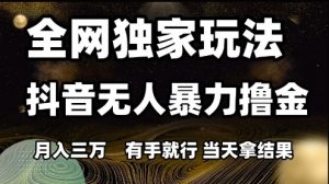 全网独家玩法抖音无人暴力撸金,月入3W,有手就行,当天拿结果【揭秘】-木石资源网