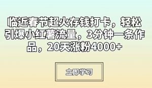 临近春节超火存钱打卡,轻松引爆小红薯流量,3分钟一条作品,20天涨粉4000+【揭秘】-木石资源网