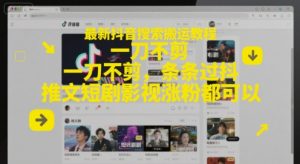 最新抖音搜索搬运教程，一刀不剪，条条过抖，推文短剧影视涨粉都可以-木石资源网