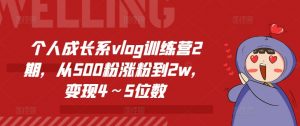 个人成长系vlog训练营2期,从500粉涨粉到2w,变现4~5位数-木石资源网