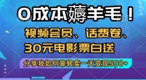 0成本薅羊毛!视频会员、话费卷、30元电影票白送，分享我如何靠转卖一天变现5张+【揭秘】-木石资源网