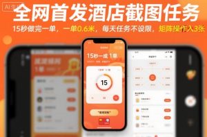 全网首发酒店截图任务,15秒做完一单,一单0.6米,每天任务不设限,矩阵操作日入3张【揭秘】-木石资源网