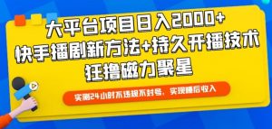 大平台项目日入2000+,快手播剧新方法+持久开播技术,狂撸磁力聚星【揭秘】-木石资源网