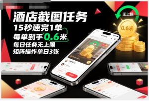 酒店截图任务,15秒速完1单,每单到手0.6米,每日任务无上限,全网首发玩法,矩阵操作单日3张【揭秘】-木石资源网