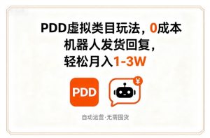 PDD虚拟类目玩法,0成本,机器人发货回复,轻松月入1-3W-木石资源网