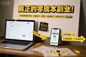 真正的零成本副业！问卷调查暴利项目，无脑操作，纯0撸，收益稳定，每天轻松日入100+【揭秘】-木石资源网