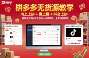 拼多多无货源教学,淘上拼+拼上拼+抖上拼,精细化蓝海+运营进阶+终极玩法,全套运营教程-木石资源网