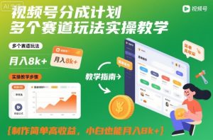 视频号分成计划多个赛道玩法实操教学,制作简单高收益,小白也能月入8k+-木石资源网