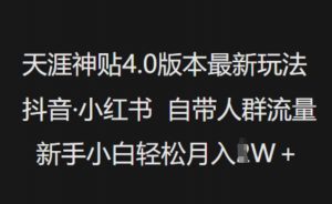 天涯神贴4.0版本最新玩法,抖音·小红书自带人群流量,新手小白轻松月入过W-木石资源网