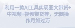 利用一款AI工具实现图文带货+中视频+视频带货等,无脑操作月如过万【揭秘】-木石资源网