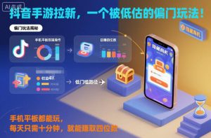 抖音手游拉新，一个被低估的偏门玩法！手机平板都能玩，每天只需十分钟，就能賺取四位数【揭秘】-木石资源网