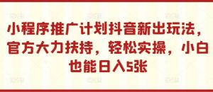 小程序推广计划抖音新出玩法，官方大力扶持，轻松实操，小白也能日入5张【揭秘】-木石资源网