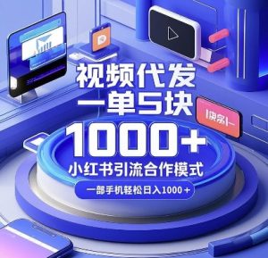 视频代发，一单5块，小红书引流合作模式，一部手机轻松日入多张【揭秘】-木石资源网