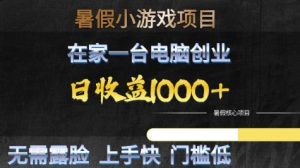 暑假小游戏项目,在家一台电脑创业,日收益1k+,无需露脸,上手快门槛低【揭秘】-木石资源网