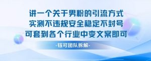 2025关于男粉的引流方式实测不违规安全稳定不封号可套到各个行业中变文案即可-木石资源网