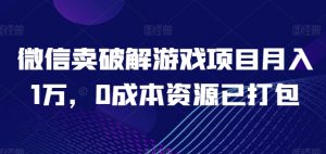 微信卖破解游戏项目月入1万,0成本资源已打包【揭秘】-木石资源网
