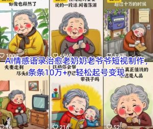 AI情感语录治愈老奶奶老爷爷短视制作,条条10万+,轻松起号变现-木石资源网