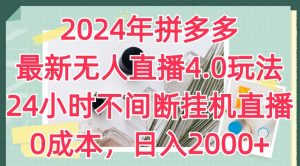 2024年拼多多最新无人直播4.0玩法,24小时不间断挂机直播,0成本,日入2k【揭秘】-木石资源网