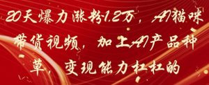 20天爆力涨粉1.2W,AI猫咪带货视频,加上AI产品种草,变现能力杠杠的-木石资源网