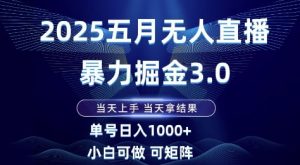 2025五月无人直播暴力掘金3.0，当天上手，当天拿结果，单号日入1k+小白可做可矩阵【揭秘】-木石资源网