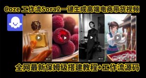 coze智能体sora2一键生成电商带货高端视频工作流保姆级拆解教程,无需剪辑,无需拍摄-木石资源网