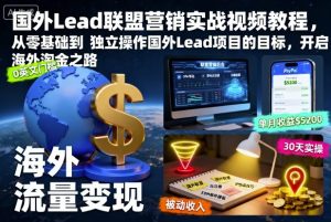国外Lead联盟营销实战视频教程,从零基础到独立操作国外Lead项目的目标,开启海外淘金之路-木石资源网