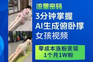 3分钟掌握AI生成俯卧撑女孩视频,零成本涨粉变现,1个月1W粉-木石资源网