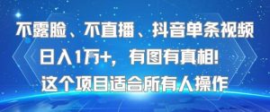 不露脸、不直播、抖音单条视频日入1W+，有图有真相！这个项目适合所有人操作-木石资源网
