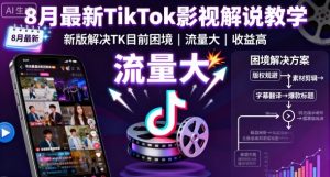 8月最新TikTok影视解说教学,新版解决TK目前困境,流量大,收益高-木石资源网