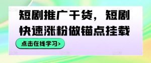 短剧推广干货,短剧快速涨粉做锚点挂载-木石资源网
