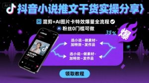 抖音小说推文干货实操分享,混剪+AI图片卡特效爆量全流程,0粉丝0门槛可做-木石资源网
