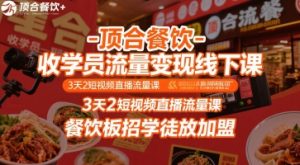 顶合餐饮-收学员流量变现线下课,3天2短视频直播流量课,餐饮板招学徒放加盟-木石资源网