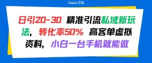 日引 20-30 精准引流私域新玩法，转化率50% 高客单虚拟资料，小白一台手机就能做-木石资源网
