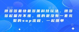 拼多多最快最多黑科技玩法,拼多多起量并不难,难的是没有一套完整的sop流程,一起爆单(更新6月)-木石资源网