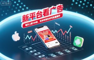 新平台看广告，养好机一条0.3到5米，每天上限100条，支持苹果安卓可批量操作-木石资源网