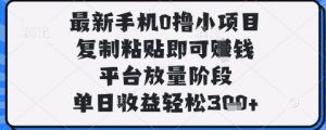 最新手机0撸小项目,复制粘贴即可挣钱,平台放量阶段,单日收益轻松3张+【揭秘】-木石资源网
