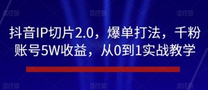 抖音IP切片2.0，爆单打法，千粉账号5W收益，从0到1实战教学【揭秘】-木石资源网