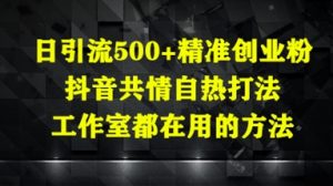 日引流500+精准创业粉,抖音共情自热打法,工作室都在用的方法-木石资源网