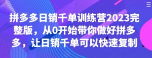 拼多多日销千单训练营2023完整版，从0开始带你做好拼多多，让日销千单可以快速复制-木石资源网